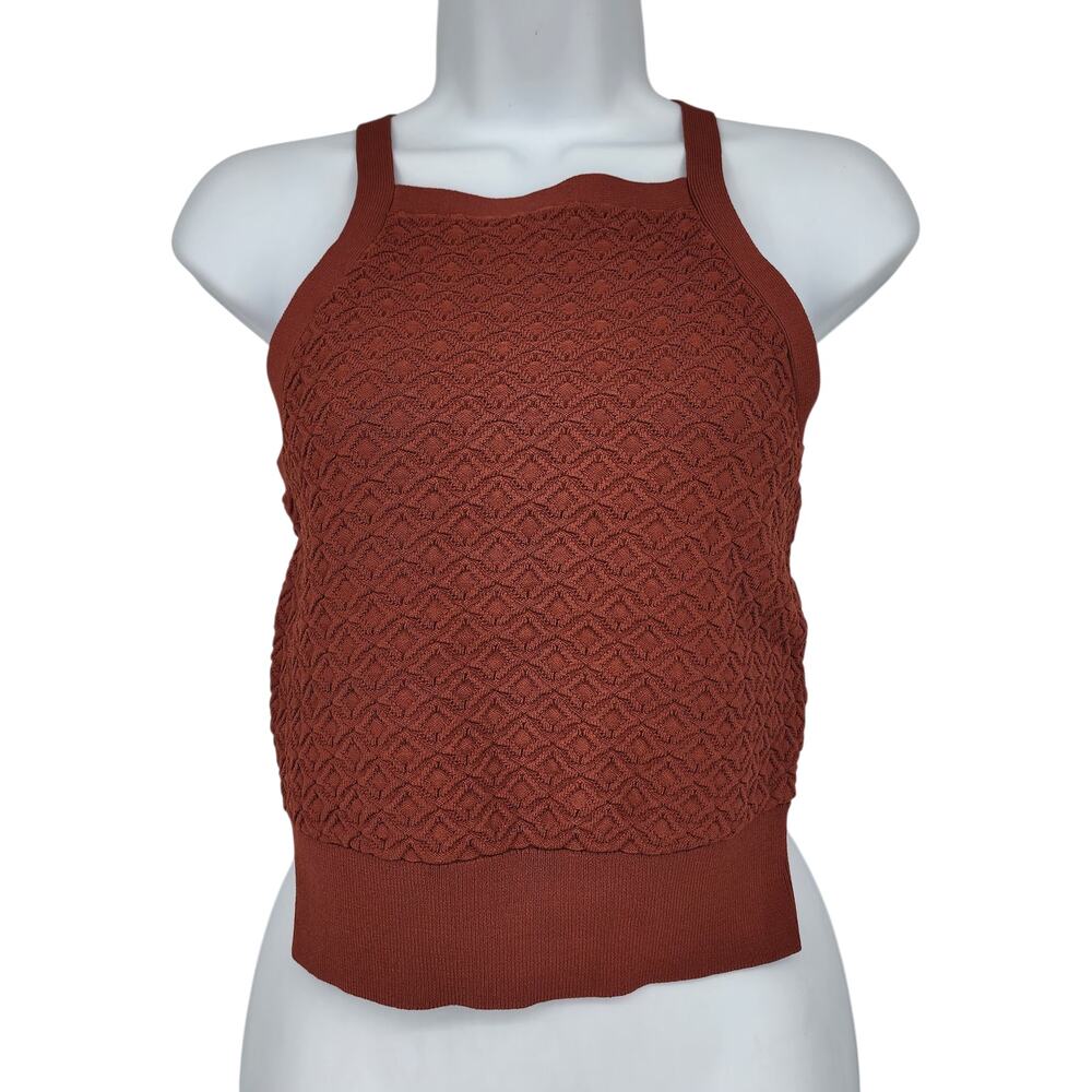 NWT Club Monaco Tie Back Burnt Orange Knit Square Neck Open Back Tank Size XS